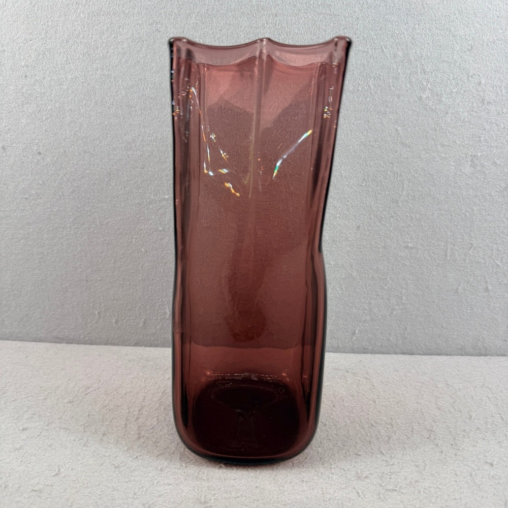 Blenko 8813M Art Glass Paper Bag Vase Amethyst Purple Signed 2018 10" MCM - Picture 4 of 13